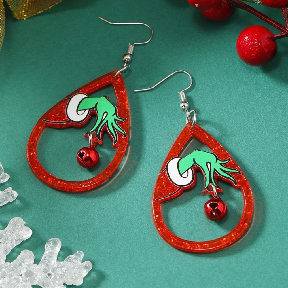 The Grinch Holiday Teardrop Earrings Multicolor Christmas Dangle Hook